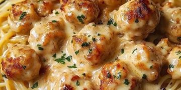 Knoblauchbutter-Hähnchenbissen mit Parmesan-Pasta