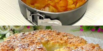 Apfelkuchen mit Sahnesoufflé zergeht einfach auf der Zunge. Einfach und sehr lecker