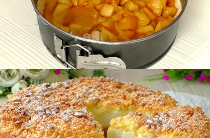 Apfelkuchen mit Sahnesoufflé zergeht einfach auf der Zunge. Einfach und sehr lecker