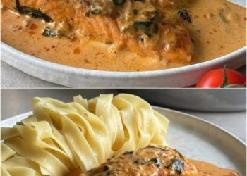 Lachsfilet in cremiger Spinat-Sahnesoße, ein Genuss jetzt zur Winterzeit