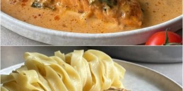 Lachsfilet in cremiger Spinat-Sahnesoße, ein Genuss jetzt zur Winterzeit