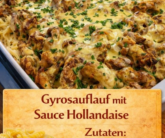 gyrosauflauf mit knoblauch und sauce hollandaise