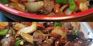 Chinesisches Rindfleisch mit Zwiebeln und Paprika